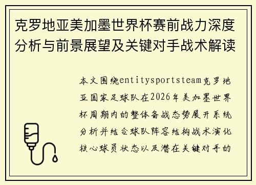 克罗地亚美加墨世界杯赛前战力深度分析与前景展望及关键对手战术解读